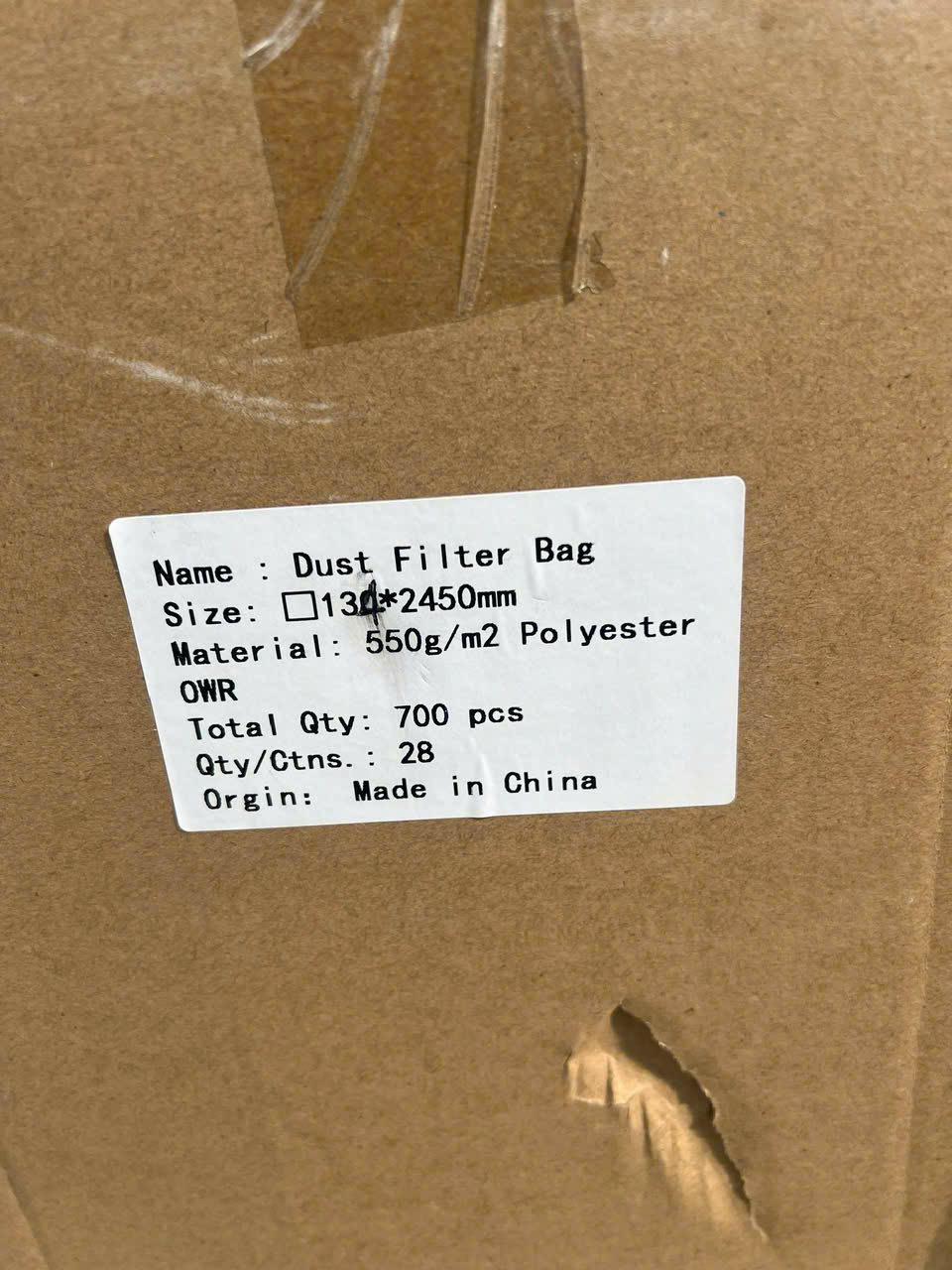 TÚI LỌC BỤI POLYESTER KÍCH THƯỚC 134x2450MM